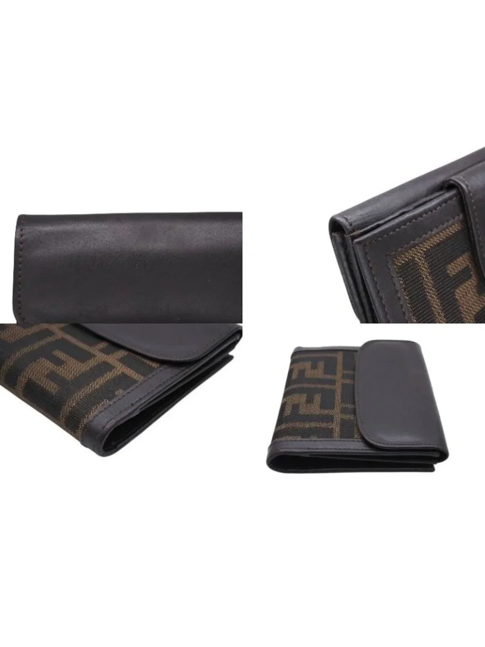 Fendi Zucca Pattern Bifold Wallet Compact Canvas Leather Brown